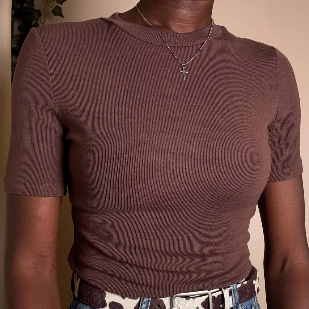 Chocolate Brown Basic Ribbed T Shirt